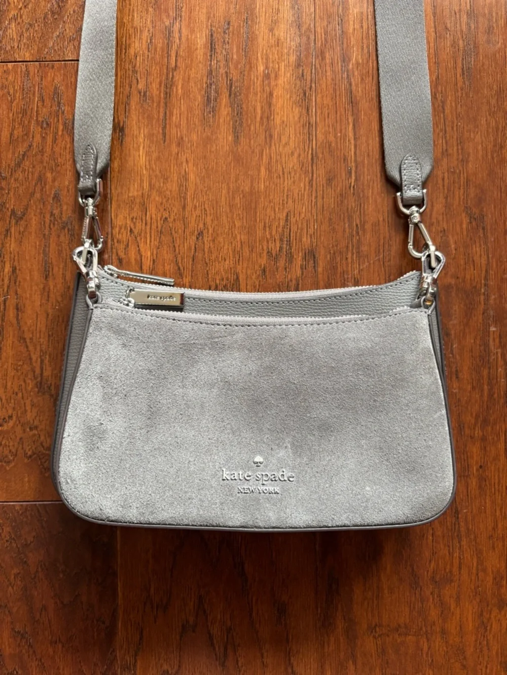 Kate Spade Duet Suede Small Crossbody | Hare Grey | Style KM147
